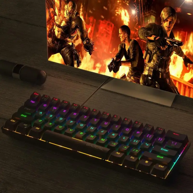 

2021 Gaming Mechanical Keyboard Game Anti-ghosting RGB Mix Backlit Blue Switch LED USB 61key Wired Keyboard For Game Laptop PC