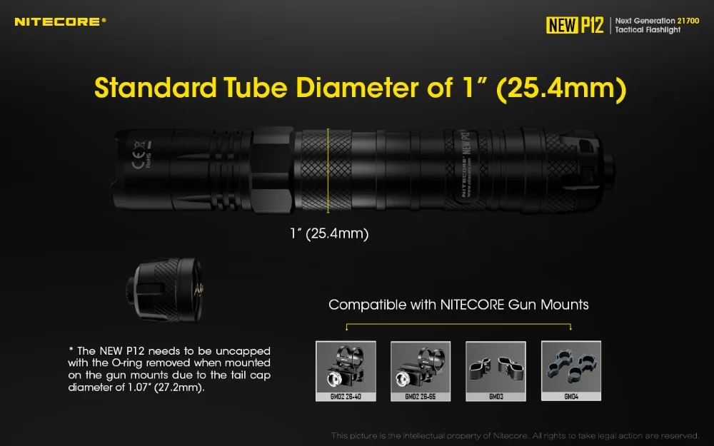 NITECORE, новинка, P12, тактический флэш-светильник, XP-L, HD, V6, Макс., 1200 люмен, луч, бросок, 238 м, уличный фонарь для сотрудников полиции, поисковый светильник