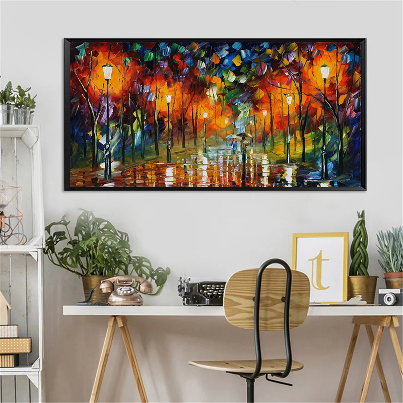

City Lights Night Scene Poster Street Art Abstract Oil Painting Canvas Art Paint Wall Pictures for Living Room Home Decoration