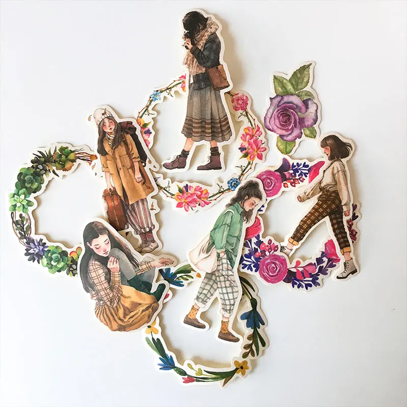 

10PCS Girl and flowerl Stickers Crafts And Scrapbooking stickers book Student label Decorative sticker DIY Stationery