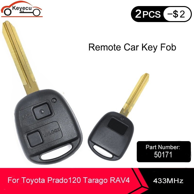 KEYEC 2 шт./лот дистанционный ключ кнопки 433 МГц 4D67 / 4D68 чип для Toyota Prado Avensis Tarago 120 RAV4