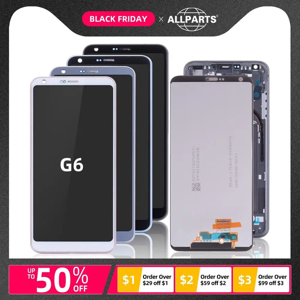 Дисплей для LG G6 LCD H870 H870DS H872 LS993 VS998 US997 в сборе с тачскрином на рамке черный золотой белый платиновый
