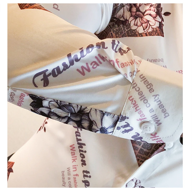 

Black White Rose Floral Print Streetwear Shirt Slim Fit Casual Men Long Sleeve Shirts Luxury Mens Clothing Camisas Hombre V338