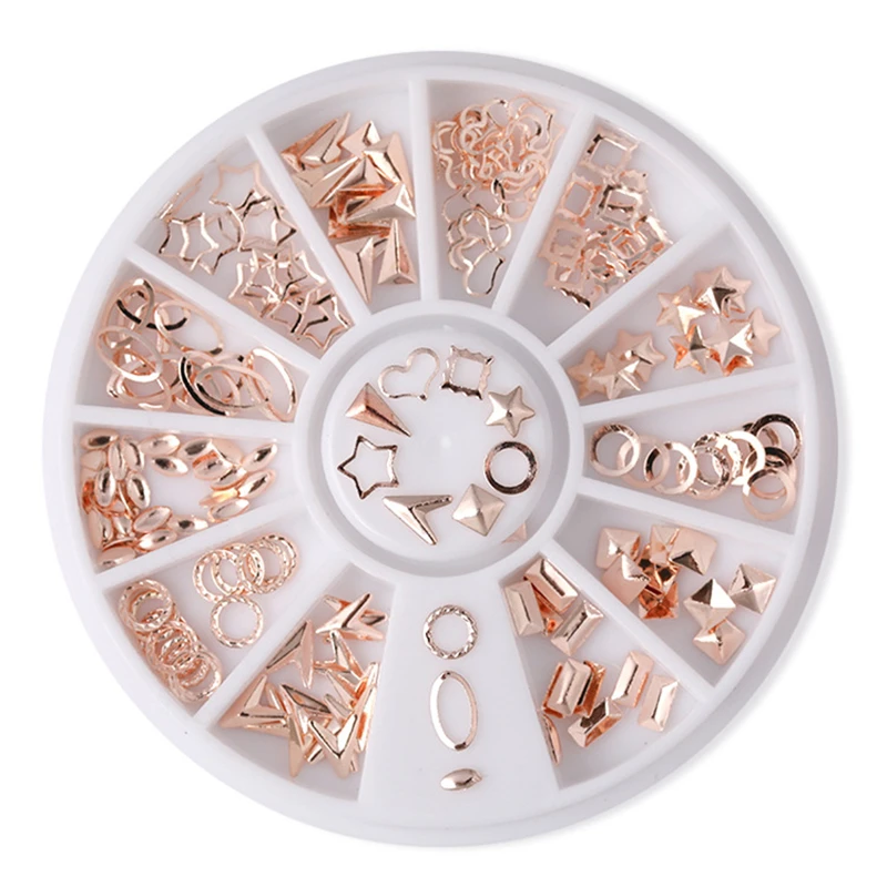 

1 Box Gold Silver Rivet Metal Nail Studs Starlight V-shaped Arrow Flakies 3D Manicure Nail Art Decoration Accessory In Wheel