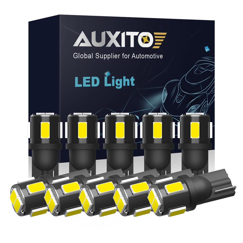 

10 шт. T10 светодиодный лампочка для салона автомобиля Canbus Error Free T10 белый 5630 6SMD светодиодный 12V автомобиль клиновидные боковые огни белый лампа...