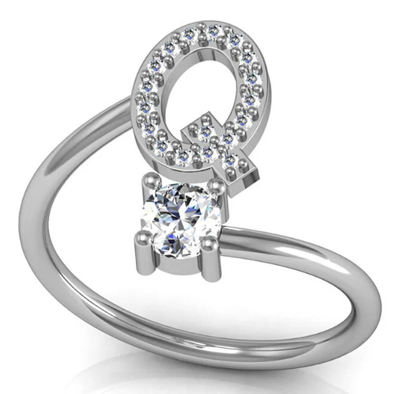 Модное серебряное кольцо с 26 буквами для женщин открытые стразы кольца на палец