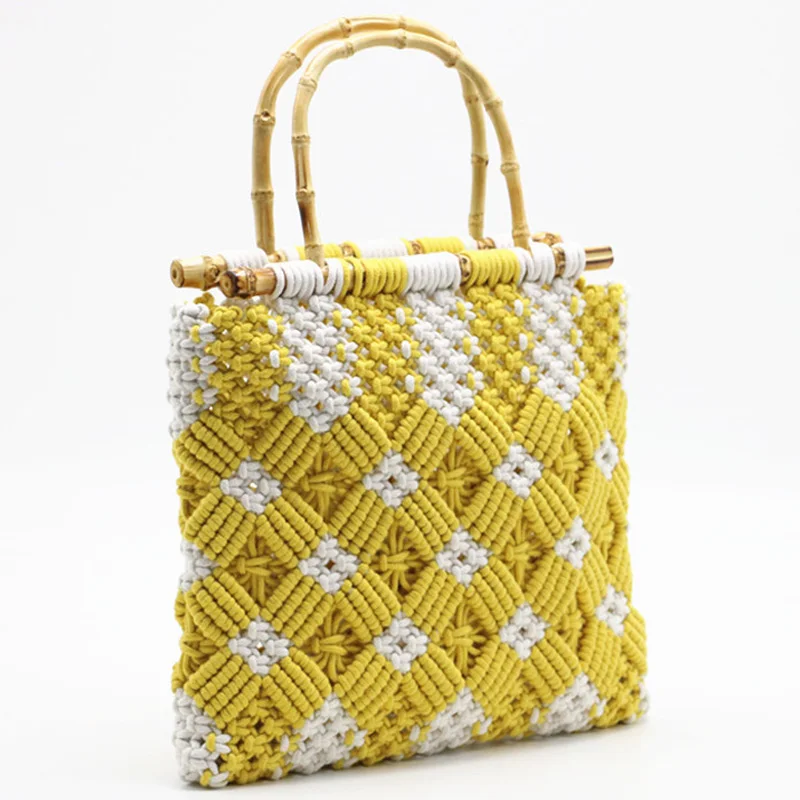 

Хлопковая плетеная сумка ручной работы в стиле ретро, портативная пляжная сумка из натурального бамбука, женская сумка, дорожная соломенна...