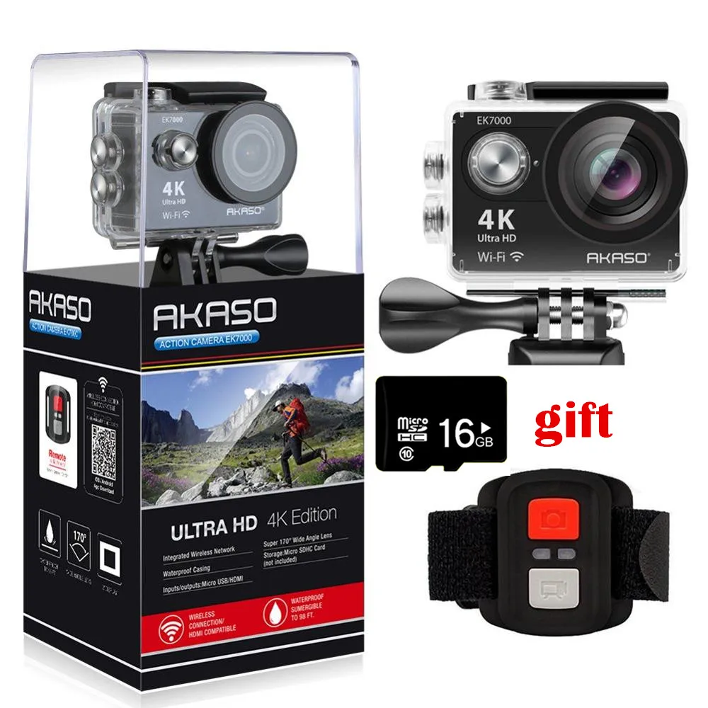 AKASO EK7000 4K wifi наружная Экшн-камера Ultra HD Go Водонепроницаемая камера Pro для съемки на велосипедном шлеме, видео для экстремальных видов спорта, подвижная камера, подарок