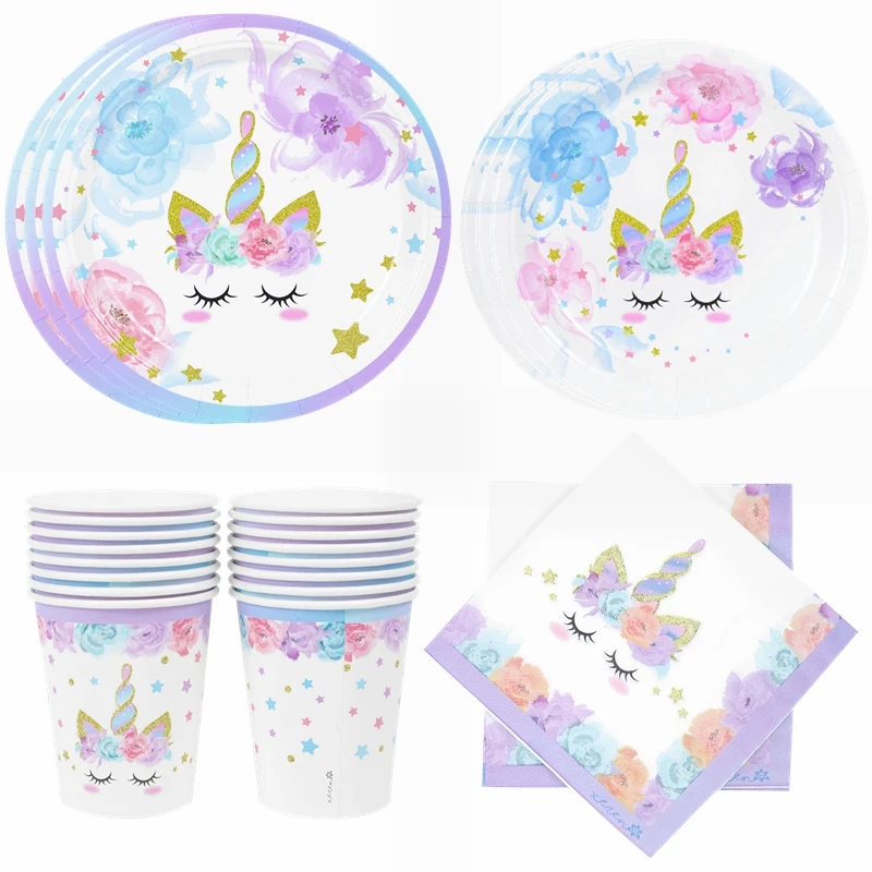 Набор одноразовой посуды в стиле единорога | Дом и сад