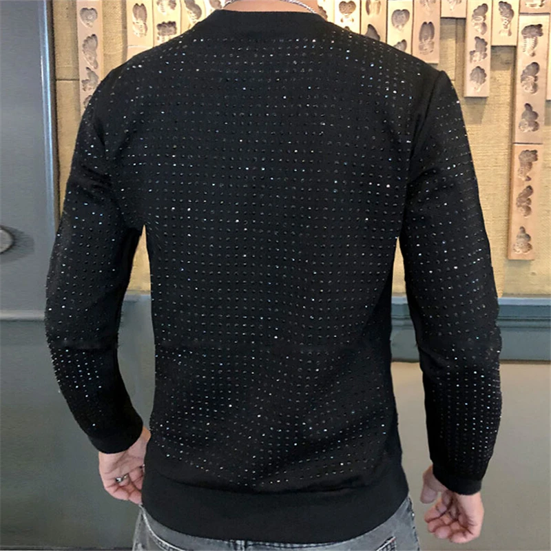

Fall/Winter 2021 European And American Men's Fashion Round Neck Pullover Hot Hoodie Full Of Drilling Leisure Slim Sweat