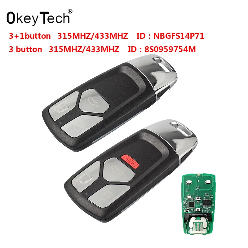 

Ключ дистанционного управления OkeyTech 3/4, 315 МГц, NBGFS14P71 8S0959754M, вход без ключа, смарт-карта, для Audi A4 A5 Q7 TT 433 2016-Up