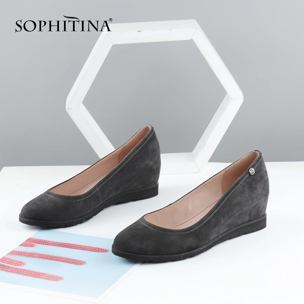 Туфли-лодочки SOPHITINA женские на танкетке замша круглый носок удобная обувь для