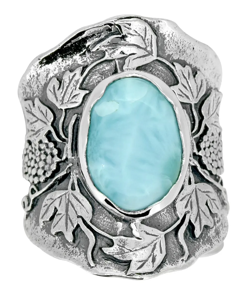 

Coconal Vintage Bohemian Leaf Shape Inlaid Blue Womens Ring for Female Finger Ring Engraved Grapes Hip Hop Party Jewelry