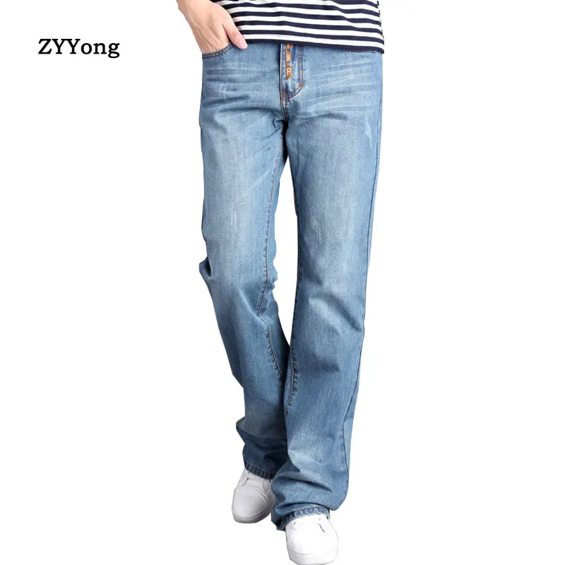 Джинсы клеш ZYYong мужские светильник голубые джинсовые брюки ботинки с голубыми