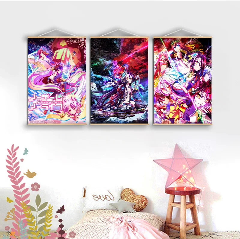 Постер на стену аниме Нет игры нет жизни Картина холсте Настенный декор ретро