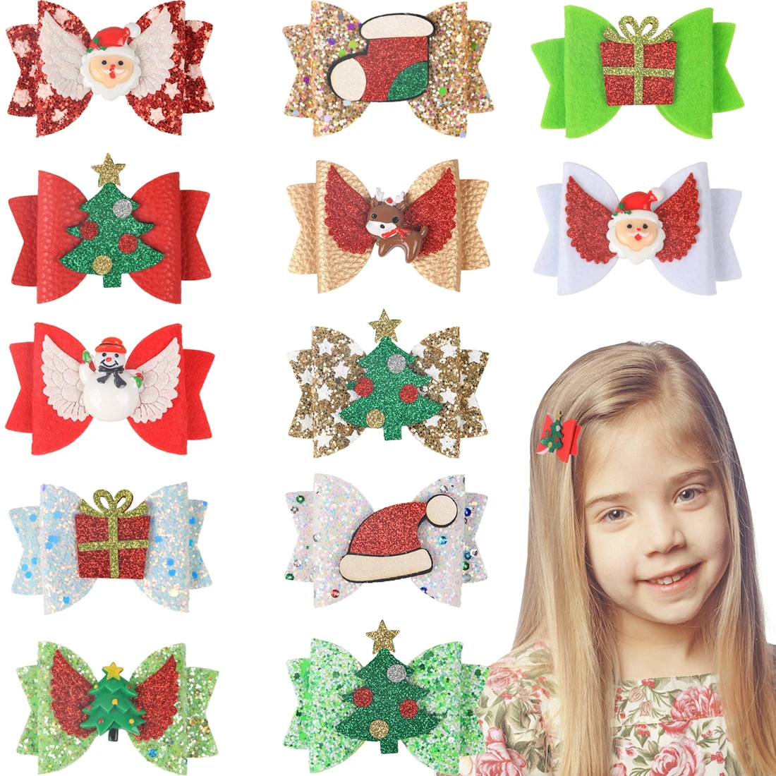 Заколки для волос девочек блестящие в рождественском стиле 1 шт. бабочка с