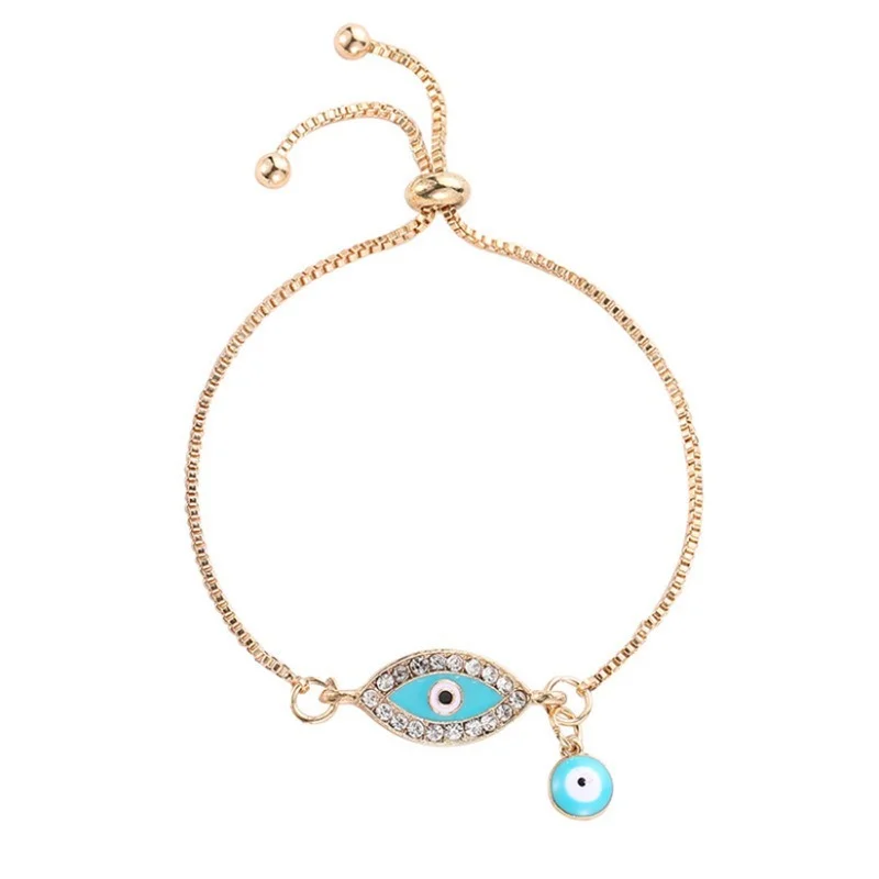 

Women Flash Diamond Evil Eye Bracelet Copper Color Fashion Ethnic Style Designer Chrams Luxury Jewelry Girlfriend Gift Wholesale
