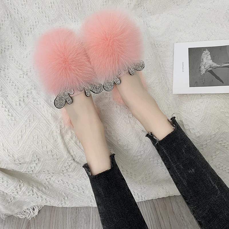 Дамские тапочки на меху для женщин Тапочки дома Сезон белого цвета с подкладкой