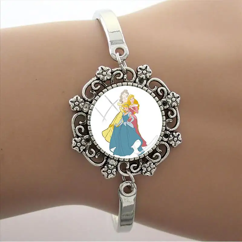 

Disney Fashion Arlo Princess Ariel Belle Bracelet Glass Cabochon Charm Bracelet Glass Dome Cartoon Anime Bracelet Jewelry