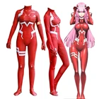 Костюм для косплея Zero Two, костюм супергероя из аниме Дарлинг в franxx 02 Red Zentai, костюм для взрослых
