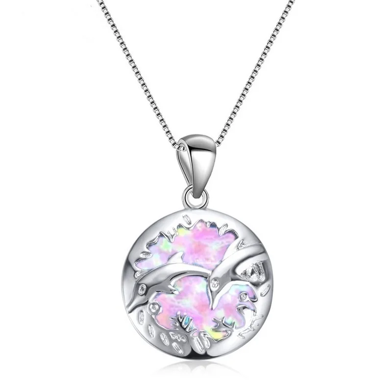 2019 new fashion jewelry romantic Double Dolphin love natural stone pendant necklace best choice for women's party dance | Украшения и