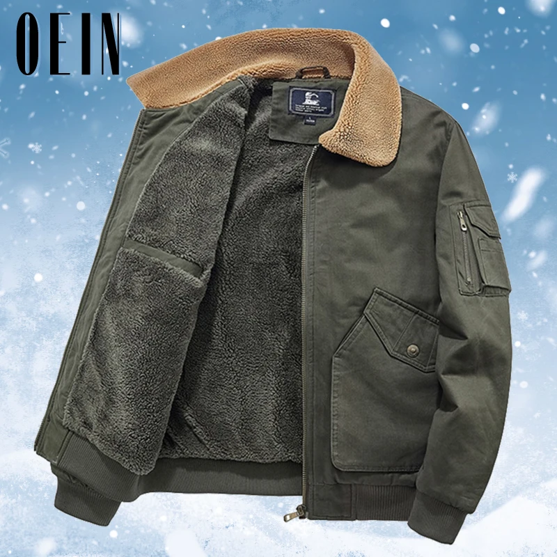 

OEIN Winter Warm Men Coats Casual Military Cargo Thick Fleece Parka Male Bomber Jackets Men's 5XL Windbreaker Army Green Outwear