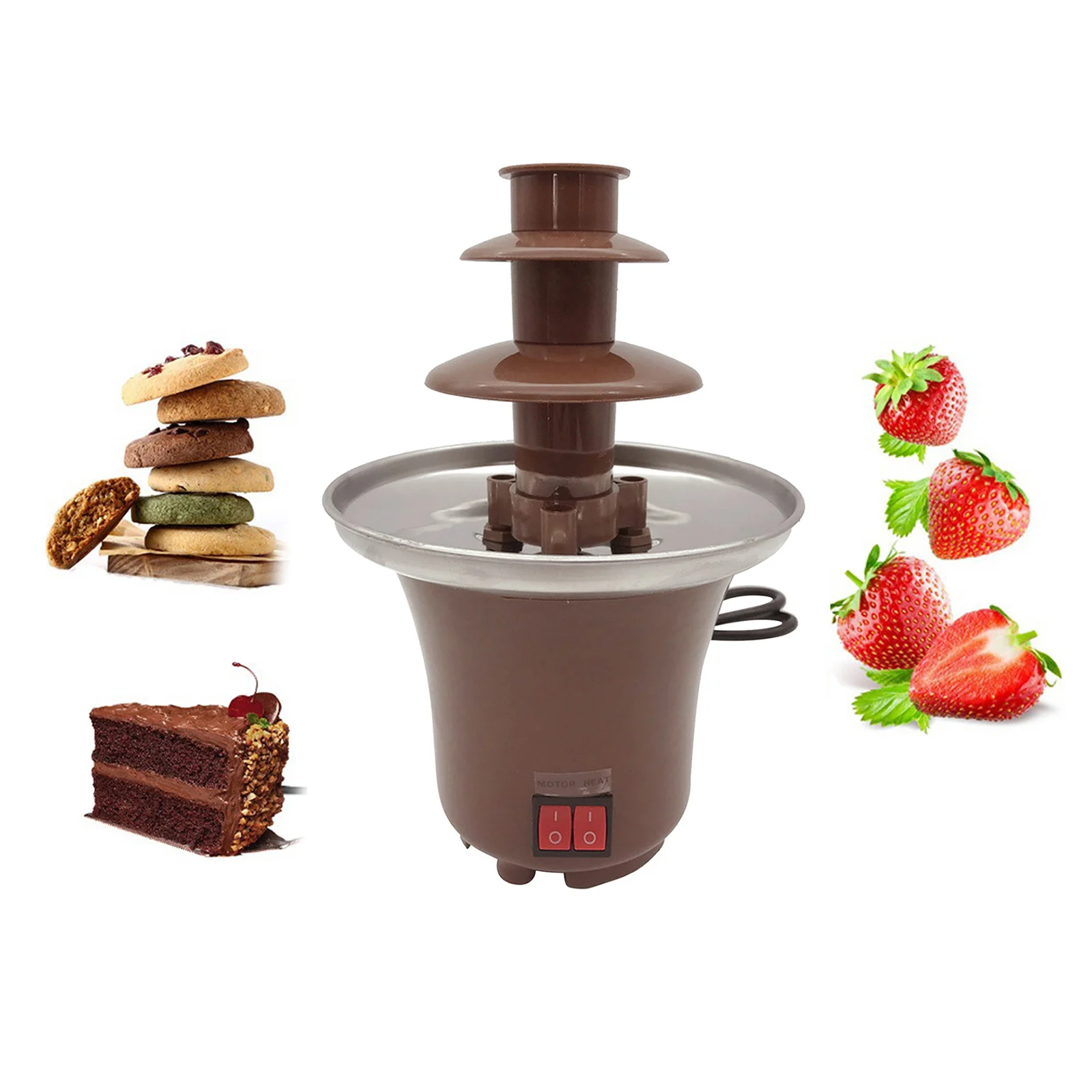 

Electirc Chocolate Melt With Heating Fondue Fountain Easy to Assemble DIY Waterfall Hotpot for Nacho Cheese, UK Plug