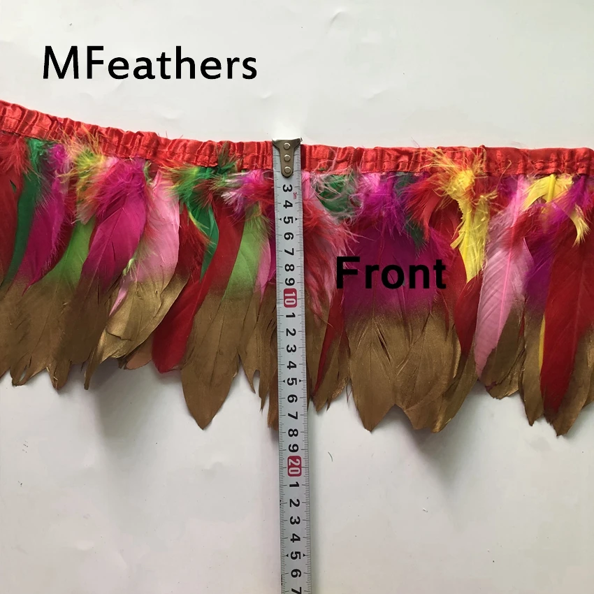 Лента из натуральных перьев мятно-зеленая окрашенная Высококачественная