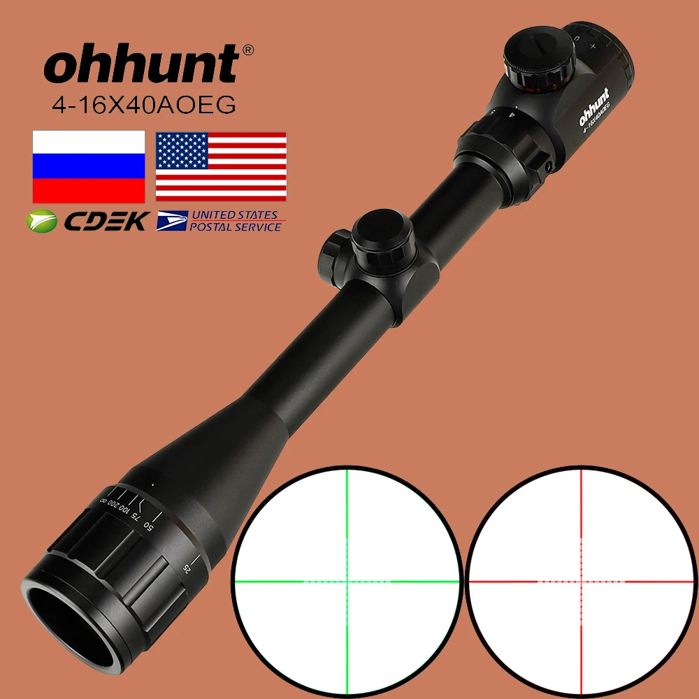 Тактический Оптический прицел ohhunt 4 16X40 AOEG Mil Dot для винтовки с красной и зеленой