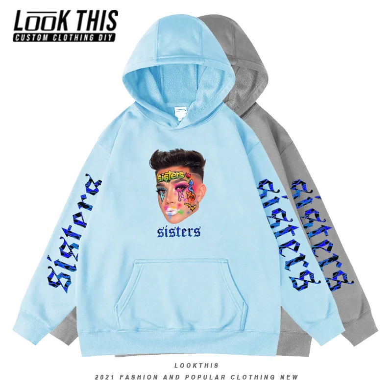 

James Charles Print Casual Long Sleeve Pullover Tops Mens Oversized Hoody Cool Boy Teen Harajuku Anime Fleece Loose Sweatshirt