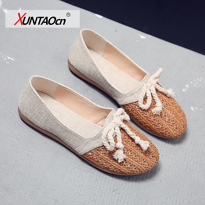

Spring Women Flats Hemp Slip on flat Shoes Woman Canvas Loafers Bowtie Casual Shoes Comfortable Ladies Shoes zapatos mujer
