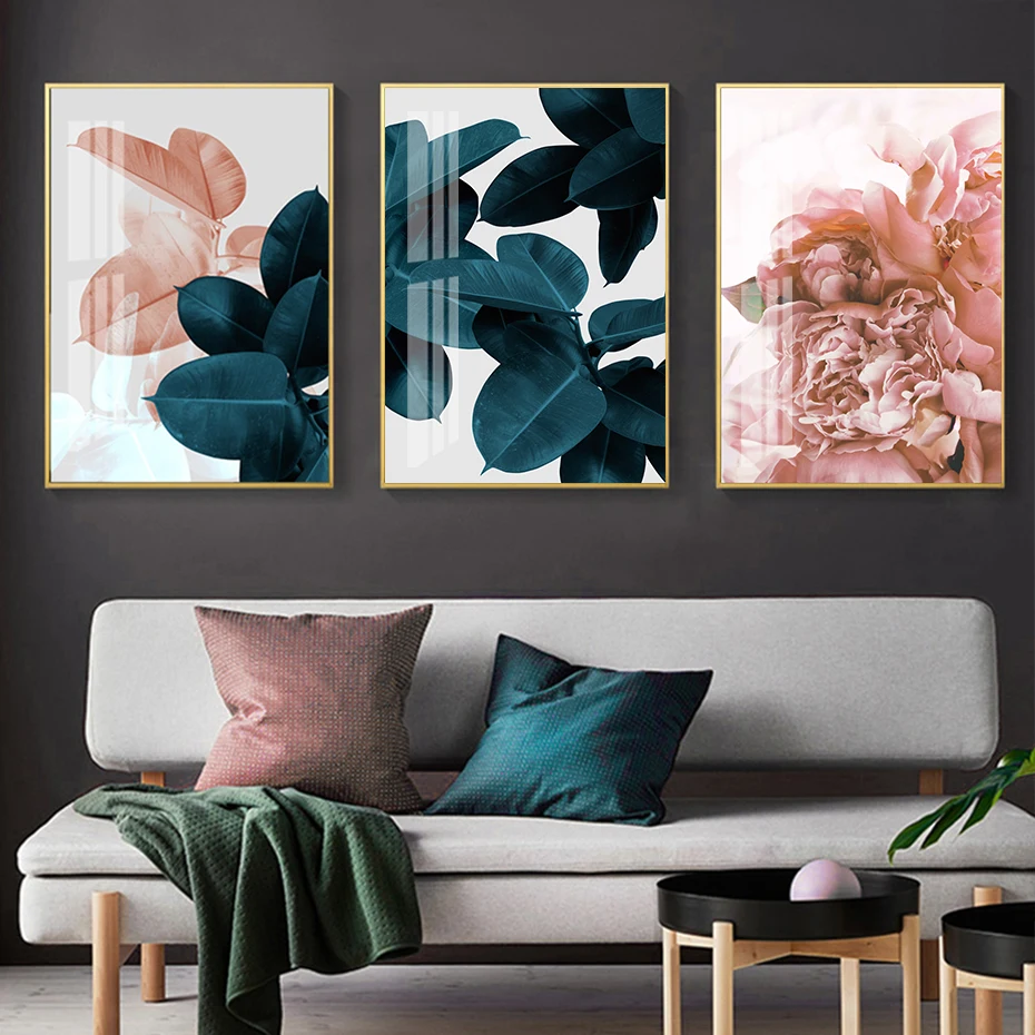 

Modern Blooming Pink Peony Flower Green Leaves Poster Canvas Painting Wall Art Prints Picture Living Room Corridor Home Decor