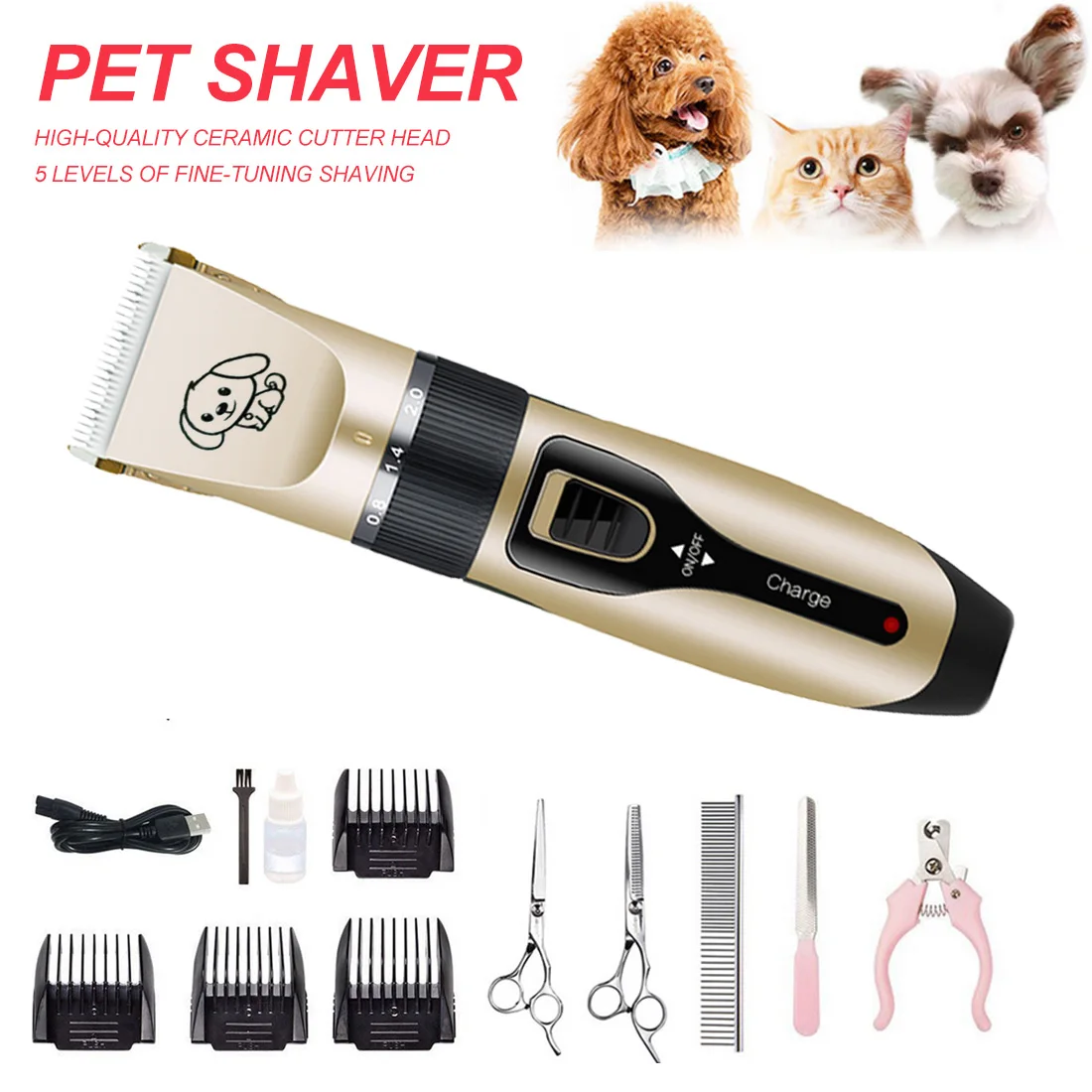 

Professional Dog Hair Trimmer Electric Rechargeable Low Noise Pet Hair Clipper Kit Cat Hair Remover Grooming Hair Cutter Machine