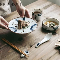 2pc relmhsyu japanese style simple ceramic rice bowl soup spoon round dinner steak plate for household tableware dinnerware set