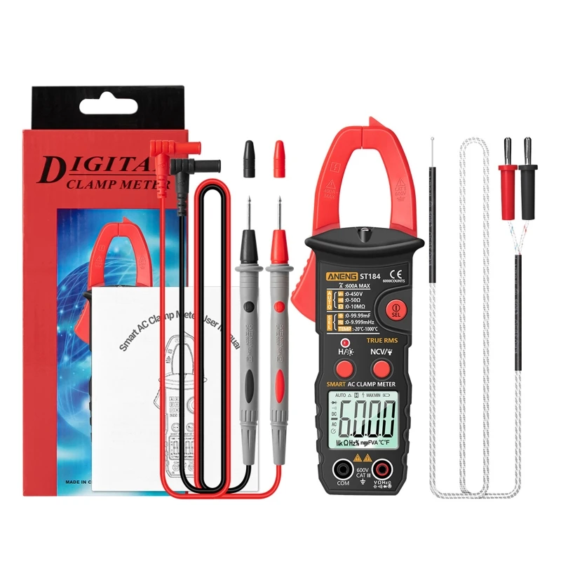 

ST184 6000 Counts Digital Professional Multimeter Clamp Meter True RMS AC/DC Voltage Tester AC Current Hz Capacitance Ohm