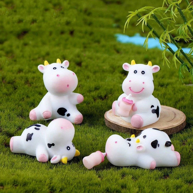 

1pcs Cute Cow Figurine Decoration Craft Miniature Model Home Decoration Garden Decoration Resin Crafts Gardening Bonsai Decor