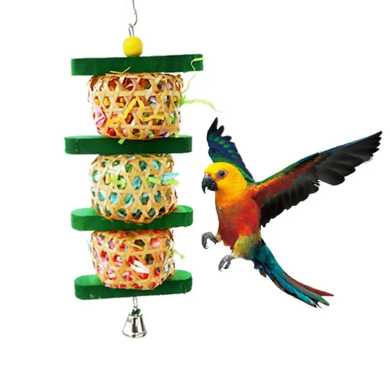 

Pet Chewing Toy Parrot Bird Biting Toy Hanging Wooden Branch Rattan Bird Balls