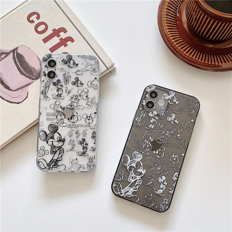 

Disney Sketch Mickey Mobile Phone case for iPhone 7/8 plus xr xs max 11/12pro max 12mini Anti-fall soft cover
