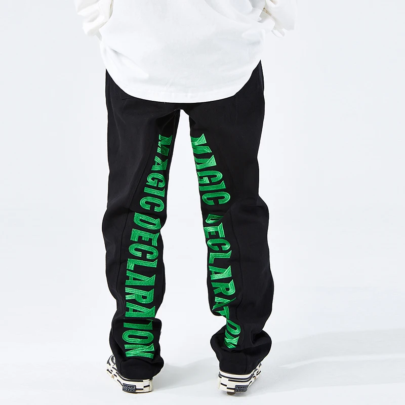 

Брюки-карго с вышивкой и зелеными буквами повседневные для мужчин и женщин уличная ретро одежда прямые комбинезоны мешковатые брюки