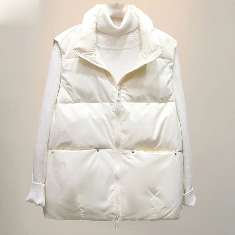 

Женский жилет на белом утином пуху 90%, зимний Свободный жилет 2021, Универсальный женский зимний жилет без рукавов с воротником-стойкой