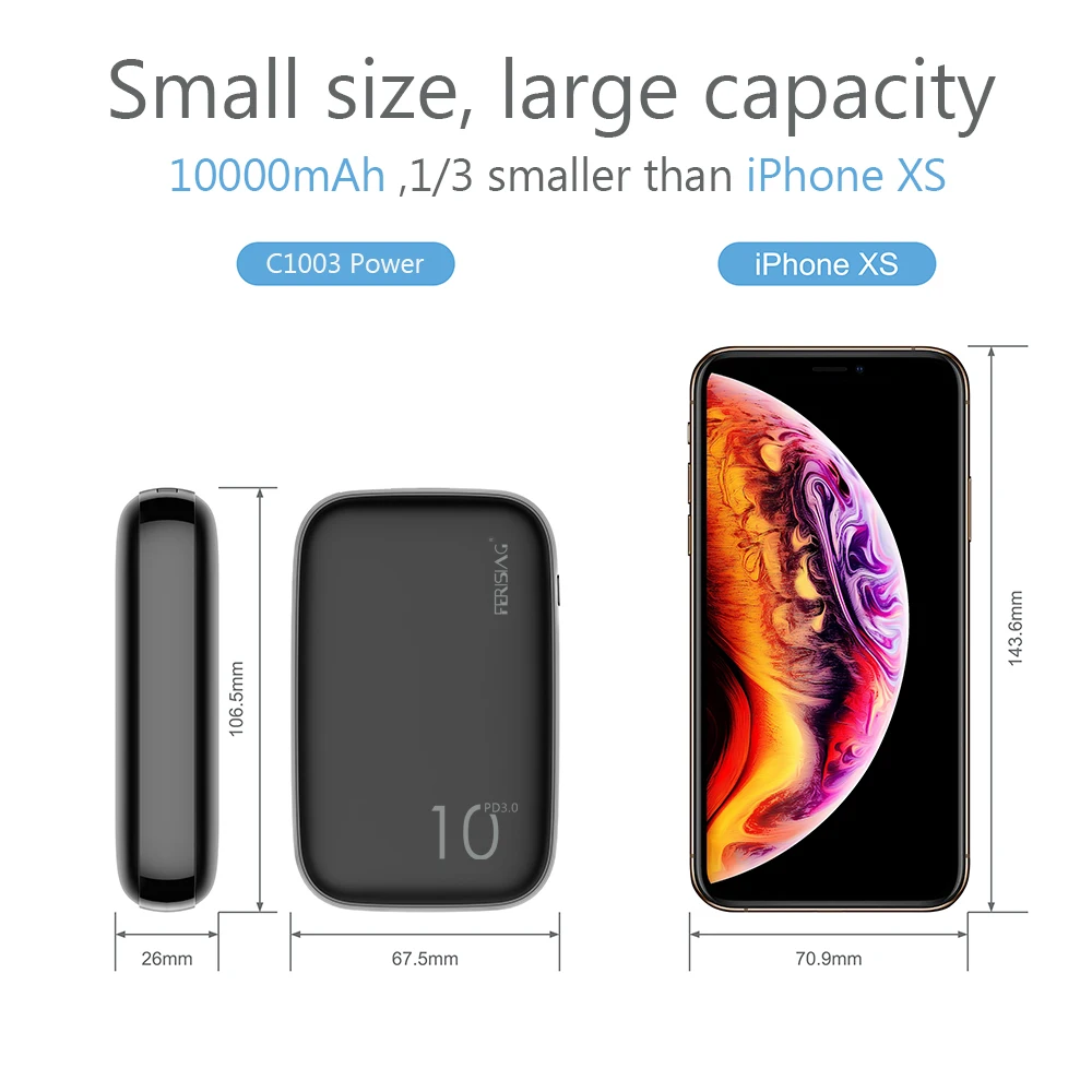 FERISING Mini 18W Power Bank 10000mAh Portable External Battery Fast Quick Charger USB Type C QC 4.0 3.0 for Xiaomi Powerbank | Мобильные