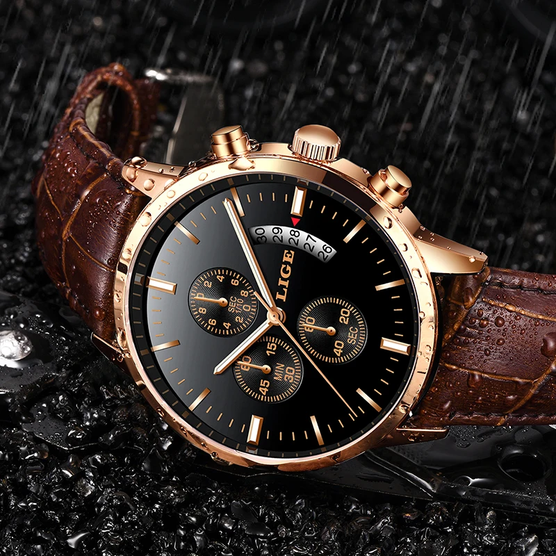 Часы наручные LIGE Мужские кварцевые модные спортивные брендовые Роскошные