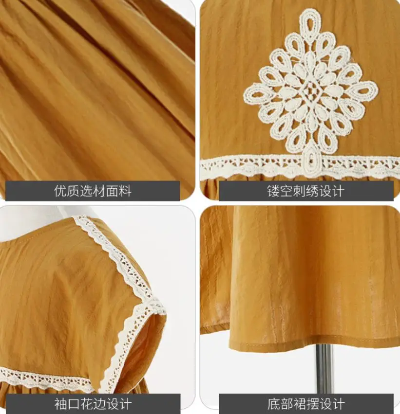 

Summer New Kids Japanese Style Vintage Cotton Short Sleeve Casual Lace Stitching Beach Dresses For Girl L1030