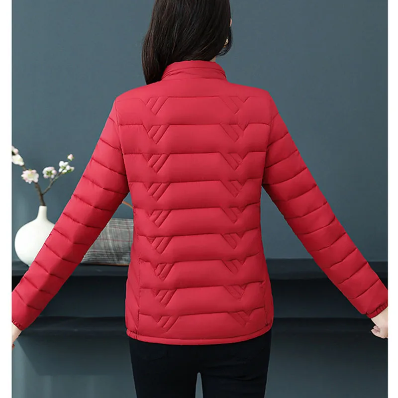 2021 Fashion Thin Slim-Fitting Cotton-Padded Jacket Solid Color Stand-Up Collar Middle-Aged Elderly Mothers Padded Short Coat