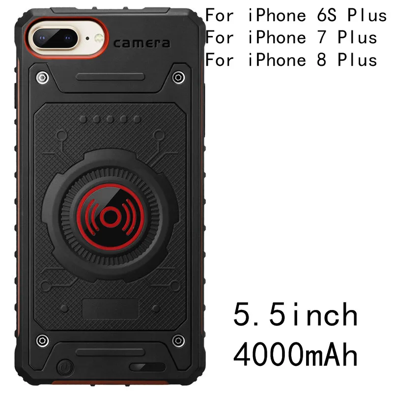 Беспроводное зарядное устройство батарея чехол для iPhone XS 6 6S 7 8 Plus три защиты power bank задняя крышка тонкий противоударный Задний зажим батарея - Цвет: 5.5-Red