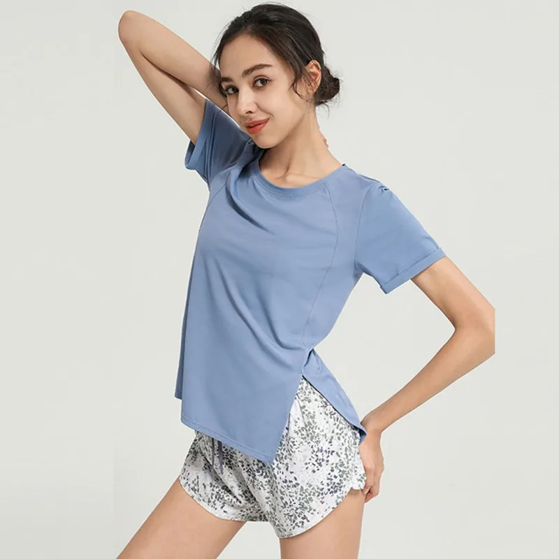 

Women Simple Loose Sports Yoga T-Shirt Ladies Mesh Breathable Summer Fitness Cover Tops