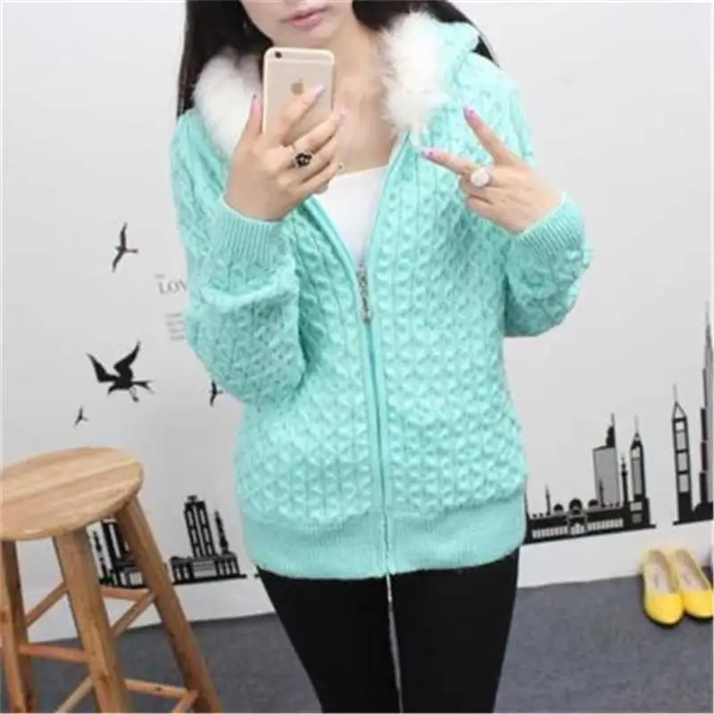 2019 New Autumn Winter Women Loose Hooded Fleece Knitted Cardigans Sweater Female Casual Thicken Plus Velvet Knit Outerwear X42 |