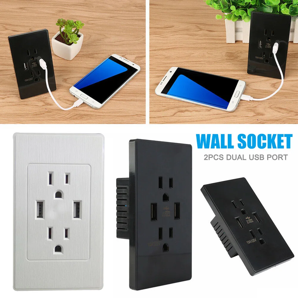 2019 Hot Sale Dual USB Wall Outlet Charger Port Socket with 15A Electrical Receptacle AC Power 5V/2A I88 #1 | Обустройство дома