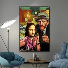 Столкновение произведений двух известных художников искусство Мона Лиза и Ван Гога курительная Картина на холсте настенный художественный плакат и гостиная