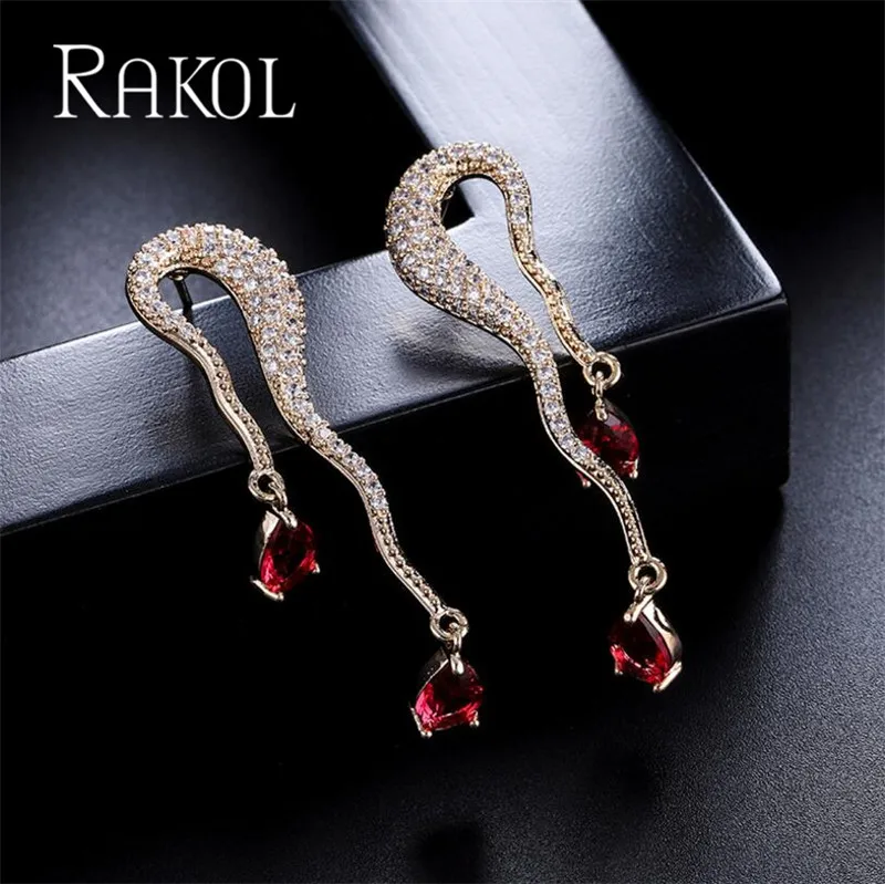 Женские свадебные серьги с фианитом RAKOL роскошные и вечерние капельками воды